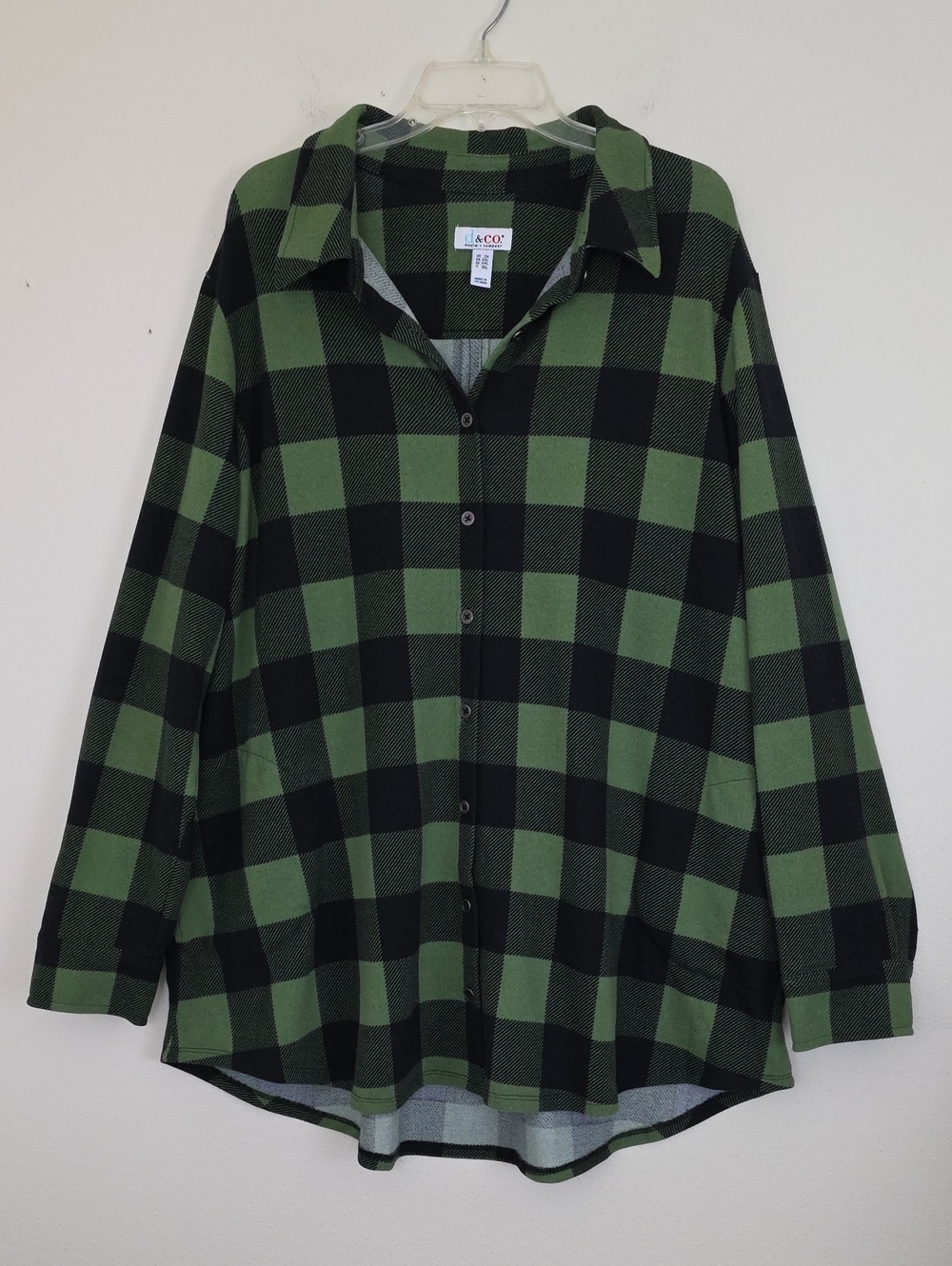 NWOT D&Co Green & Black Plaid Long Sleeve Button  Down Tunic Shirt Womens 2X